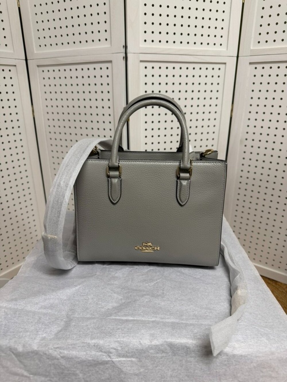 Coach Maggie Small Tote Bag Crossbody Handbag Dove Gray Gold Everyday NWT - Picture 5 of 15